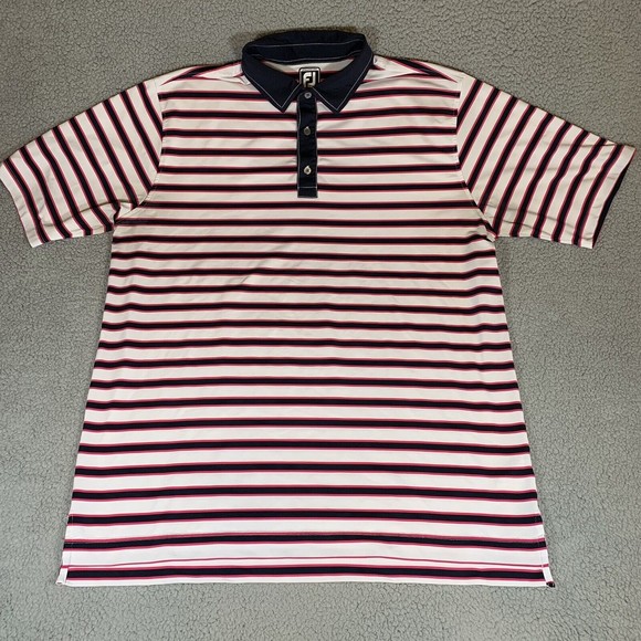 FootJoy Other - FootJoy Mens Polo Golf Shirt Sz XXL Athletic Fit White Navy Pink Striped